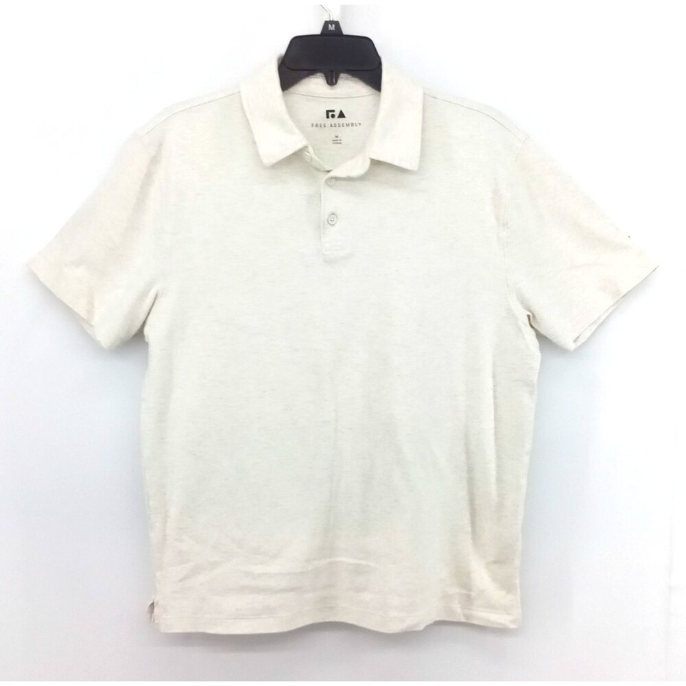 Free Assembly Polo Shirt Mens Medium Off White Short Sleeve Outdoor Golf Sport